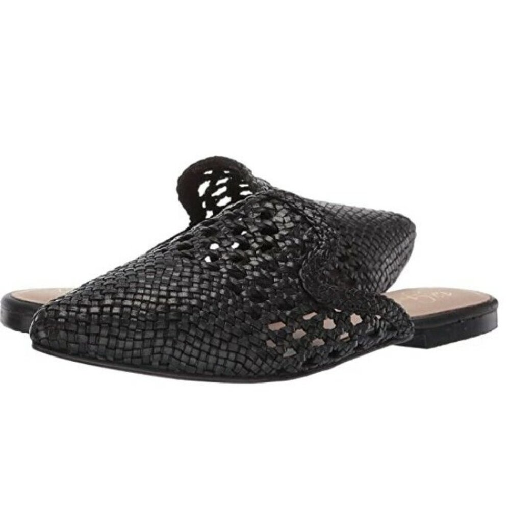 42 Gold Women's Corra Black Woven Leather Mules Flats Size 5.5 NEW